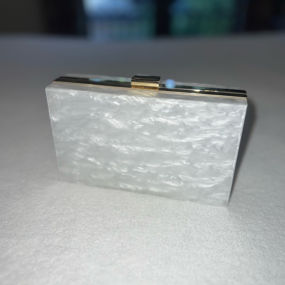 Rachel Zoe Chic Mother-of-Pearl-Type White Clutch with Gold Trim